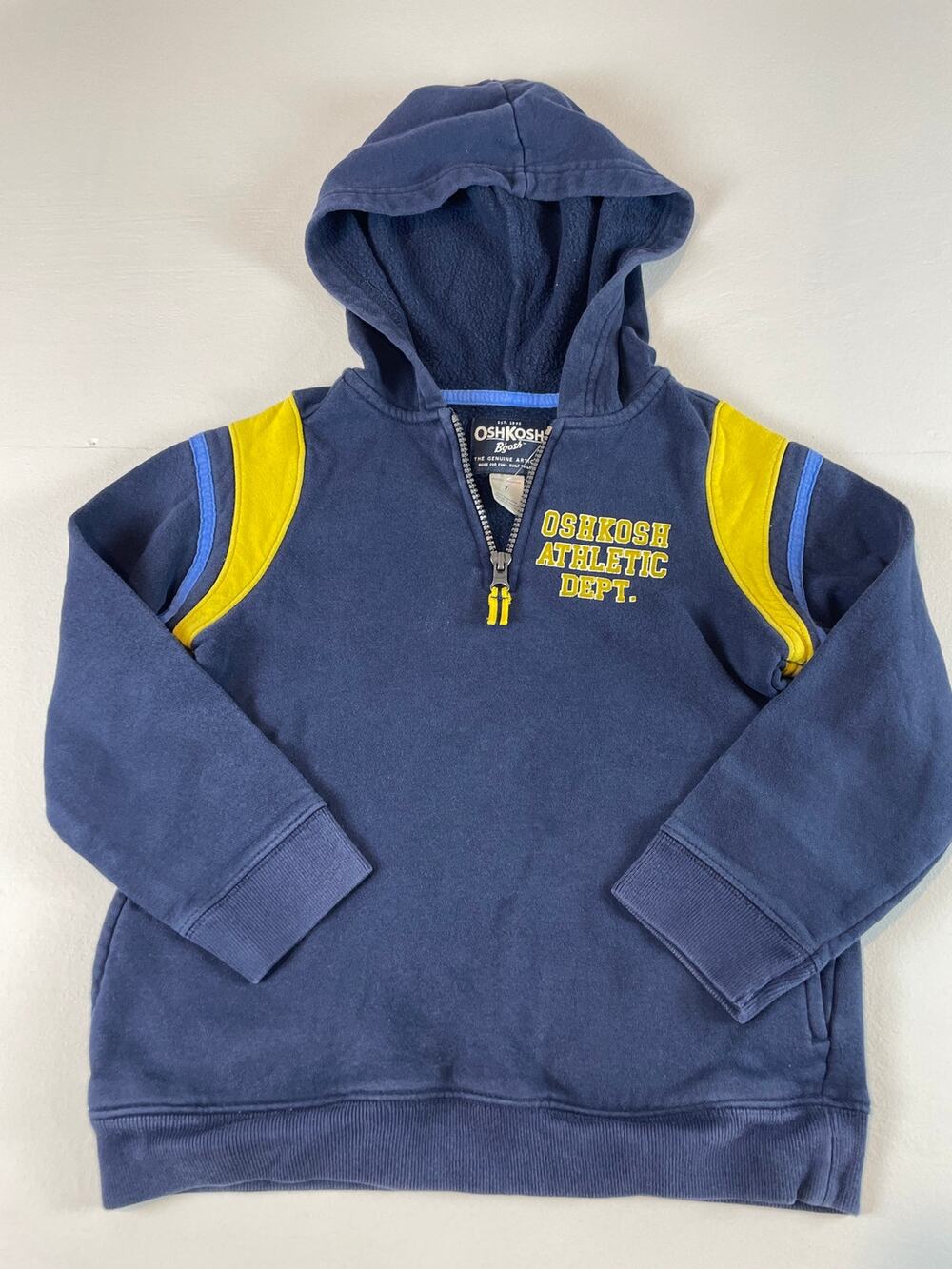 OshKosh Boys Navy Hoodie Yellow Accents Size 7